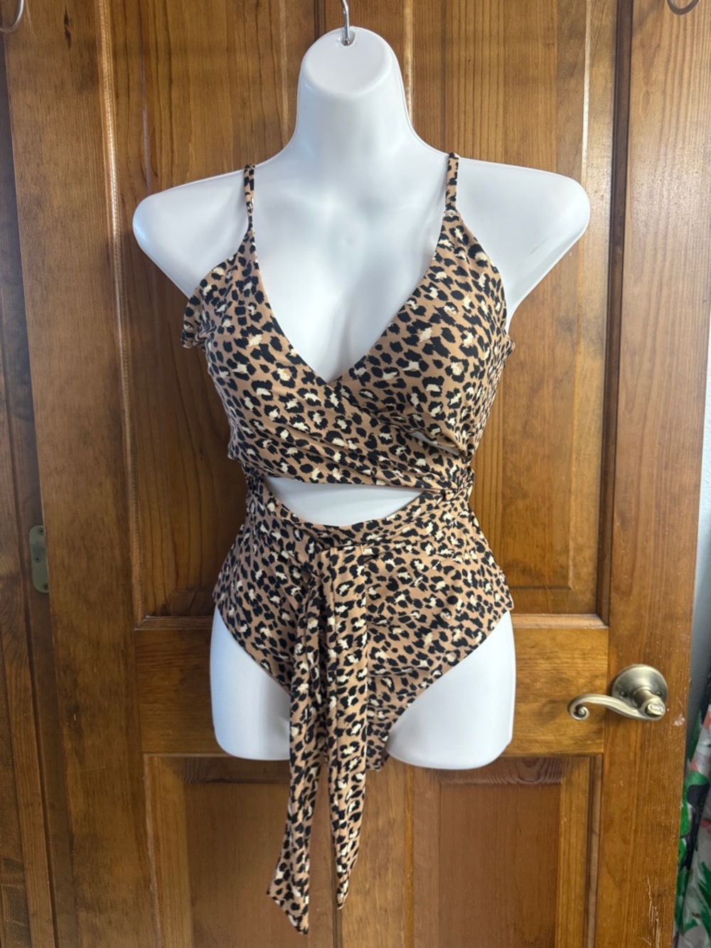 aerie Leopard-Print Tie Front One-Piece Bodysuit - Tan & Black